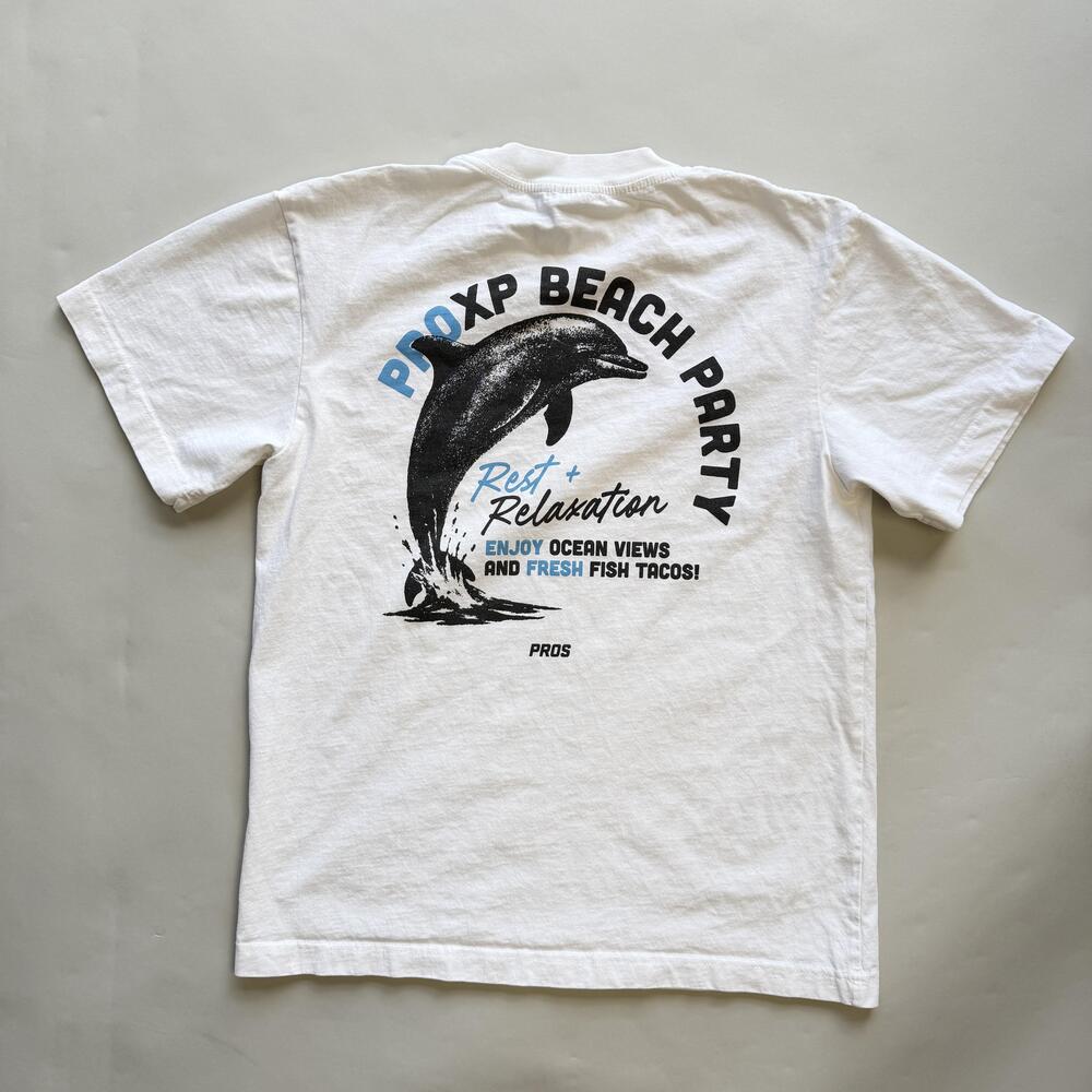PRO XP Beach Party Fish Tacos Dolphin Shirt Mens Small White Cotton Collective